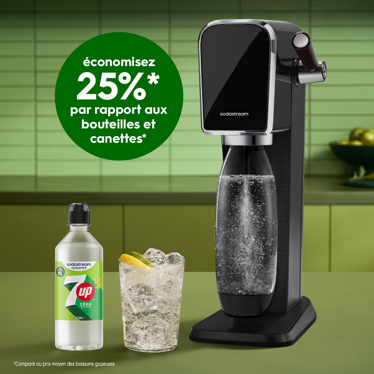 Lot 6 Concentrés SodaStream 7Up Saveur Mojito Zéro Sucres - 440ml Prépare Jusqu'à 54 Litres
