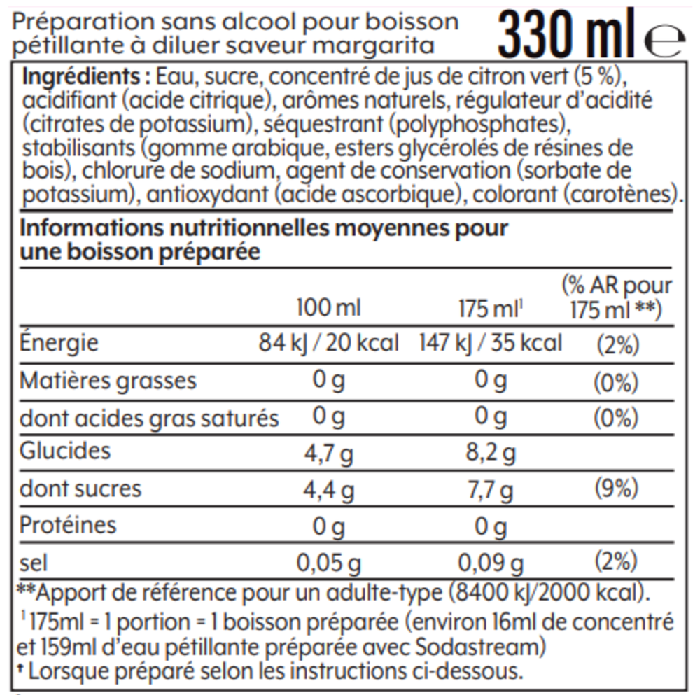 Cocktail Mixer saveur Margarita sans alcool 330ml