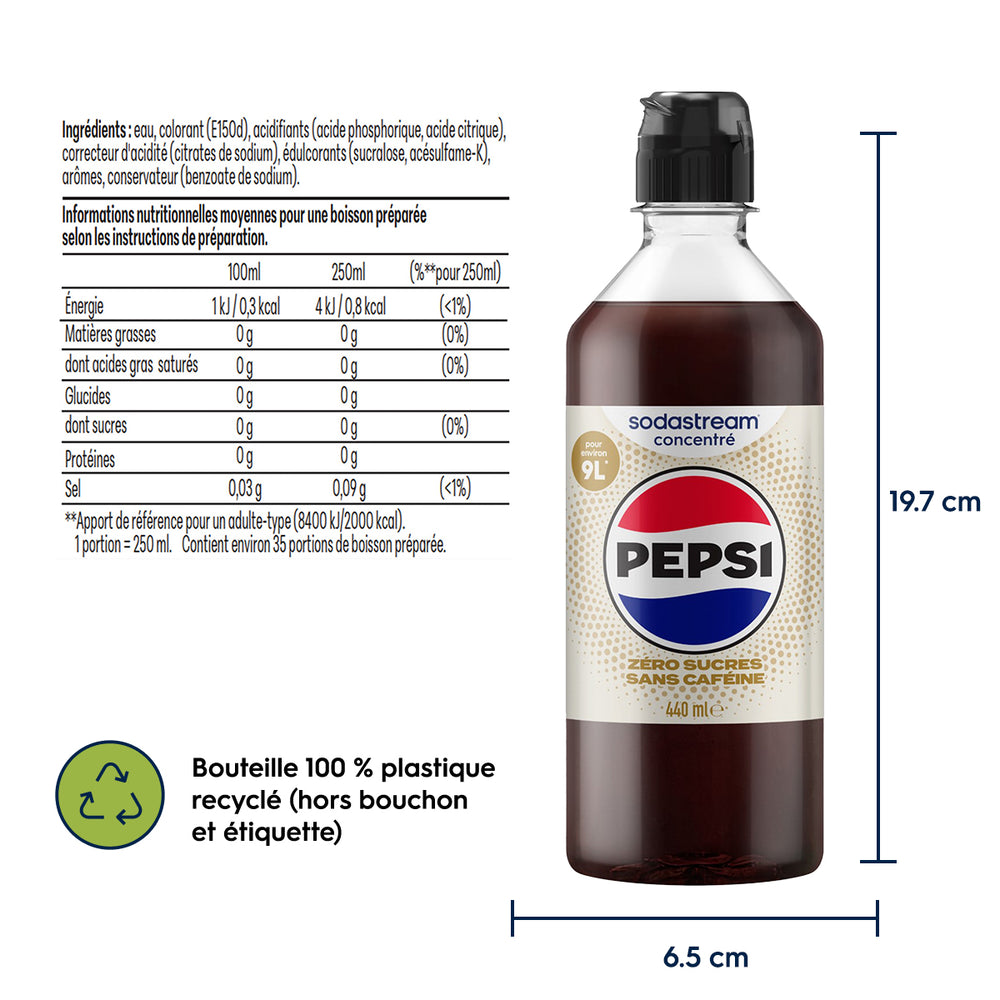 Sirop Pepsi Zéro sucres sans caféine 440ml