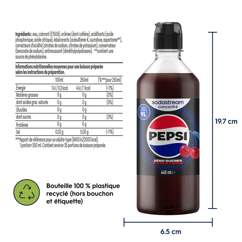 Sirop Pepsi Zéro Sucres Saveur Cerise 440ml