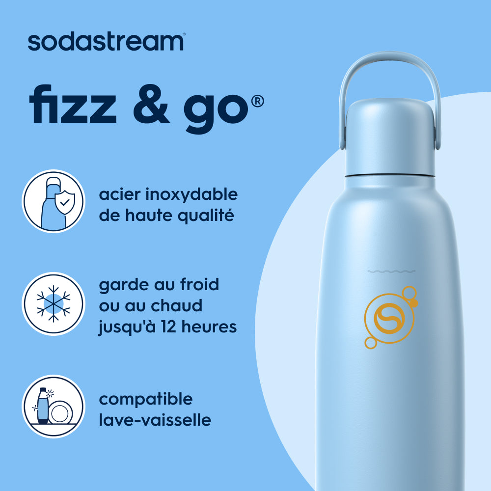 Gourde isotherme 0,9L fizz&go Cool bleu ciel