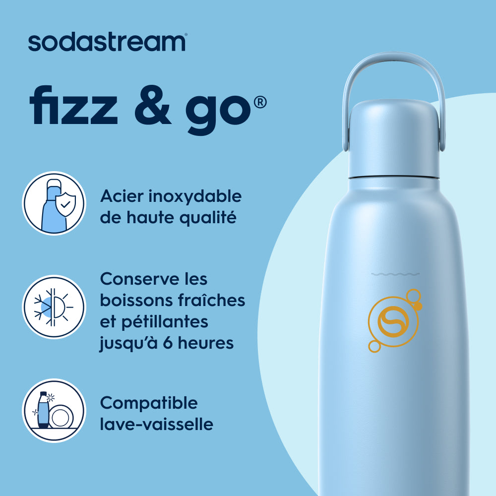 Gourde isotherme 0,9L fizz&go Cool bleu ciel